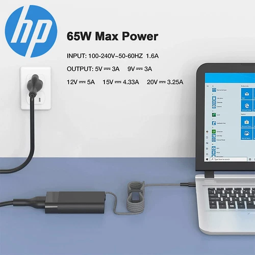 HP 65W Genuine USB-C AC Adapter Charger for HP ENVY ELITEBOOK X360 1040 G6 G7 G8 - Picture 2 of 4