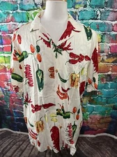 VINTAGE Paradise Found Shirt Mens L White Hawaiian Hot Peppers Red Green USA