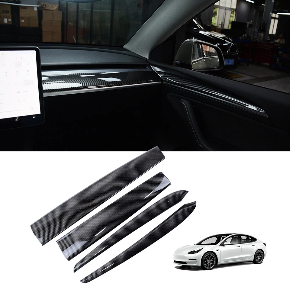 4PCS Trim Dashboard Cover Wrap & Front Door Inner Armrest Panel For Tesla 3/Y Foto 3 de 4