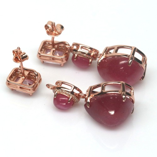 Heated 12 X 14 mm. Red With Pink Ruby Topaz Cubic-Zirconia Earrings 925 Silver - Picture 4 of 5