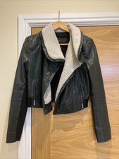 Bcbg Maxazria Ladies Leather Jacket Wool Collar Black Medium
