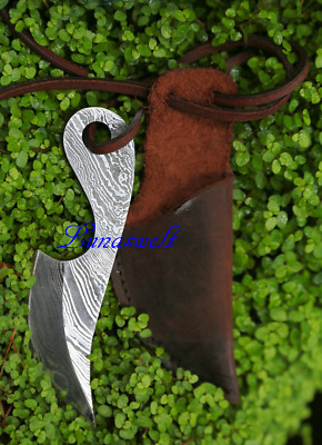 Lunaswelt Neck knife Damaststahl 256 Lagen Mittelalter Handgeschmniedet  Requisi