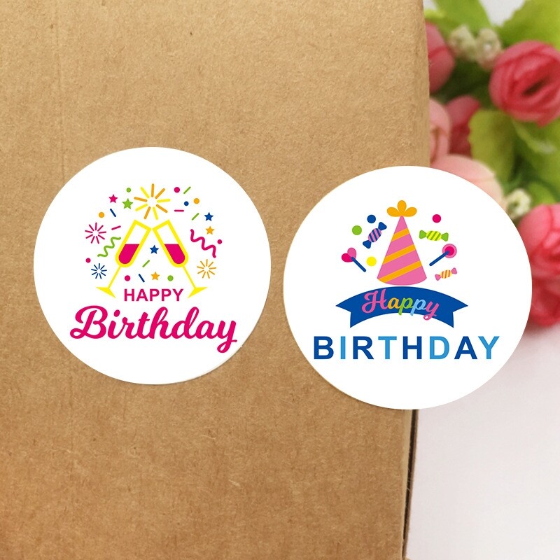 Pieces Happy Birthday Stickers Round Adhesive Birthday Label Stickers