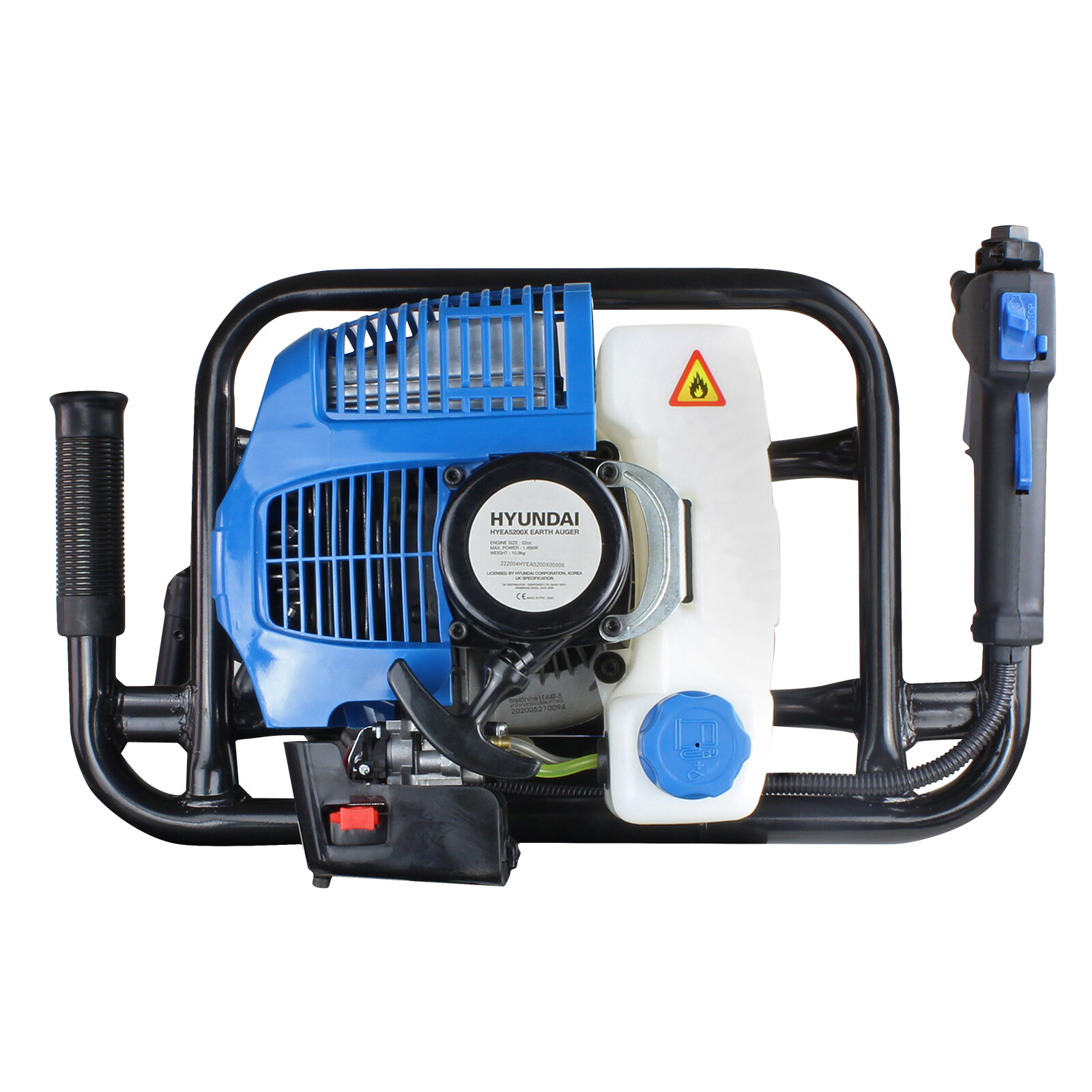 Hyundai Petrol Earth Auger Borer & Soil Post Hole Drill 52cc 730mm Deep Fence