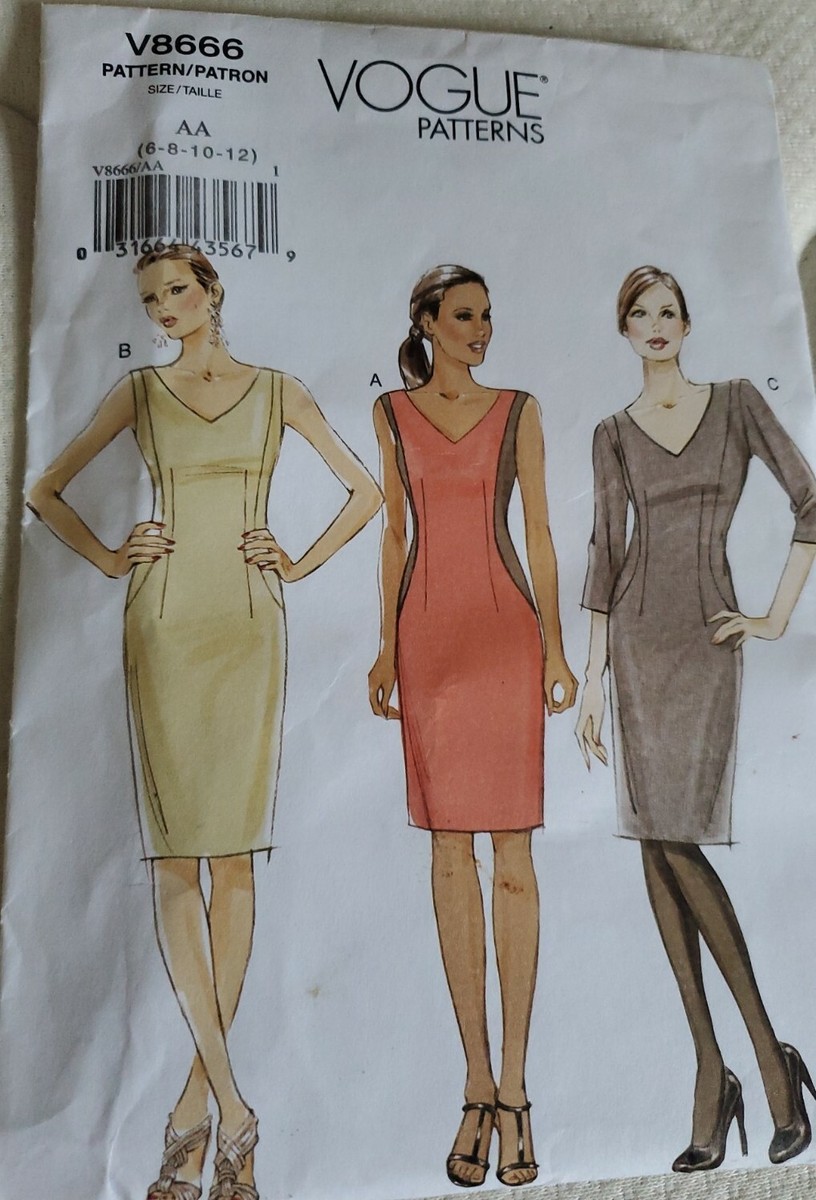 VOGUE PATTERN DRESS CLOSE FITTING LINED STRAIGHT NEW UNCUT EASY SZ