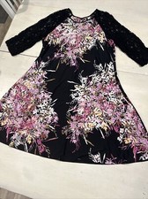 Julian Taylor NY 3/4 Black Lace Sleeve Dress W/ Multicolored Floral Pattern 12