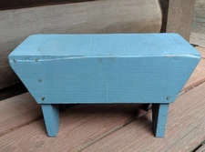 Vintage Primitive Blue Paint Wood Step Stool Rustic Wooden Foot Stool Riser