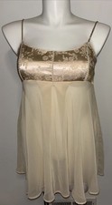 Vintage Victoria s Secret Gold Floral Chiffon Babydoll Nightgown Slip L Large