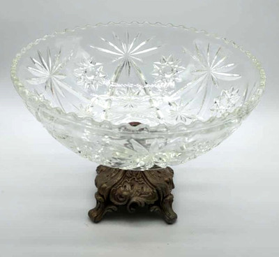 11'' Diameter Oversized Mid-20th Century Loevsky & Loevsky Cut Glass Bowl #7825