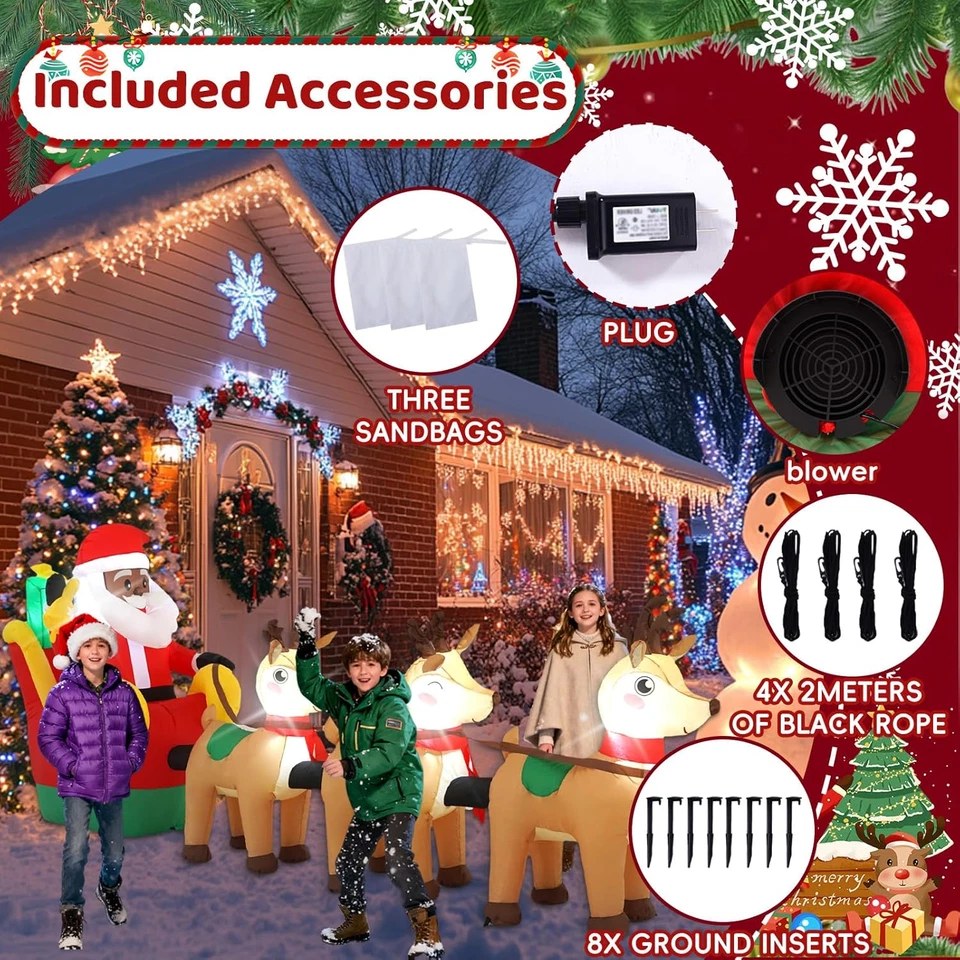 Inflables de Navidad 12 pies Trineo de Papá Noel Negro 2025 NUEVO LED Decoración Exterior Foto 4 de 4