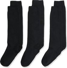 Jefferies L97727 Girl's 3-Pack Black Seamless Cotton Knee High Socks Size M 12-6