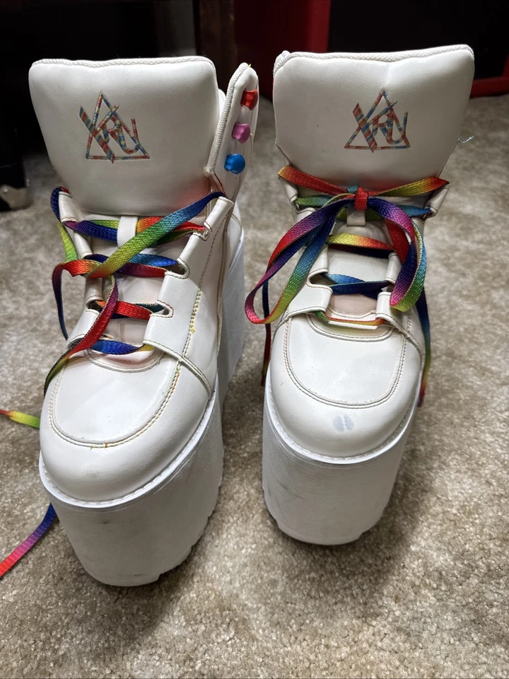 Sapatos plataforma YRU Qozmo ponto arco-íris tamanho 10 plataforma branca plataforma alta - Imagem 2 de 4