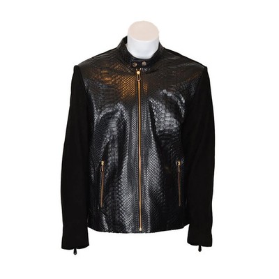 Herren Echtleder Schwarz Schlangenmuster Bomber Biker Jacke Python Prägung Luxus