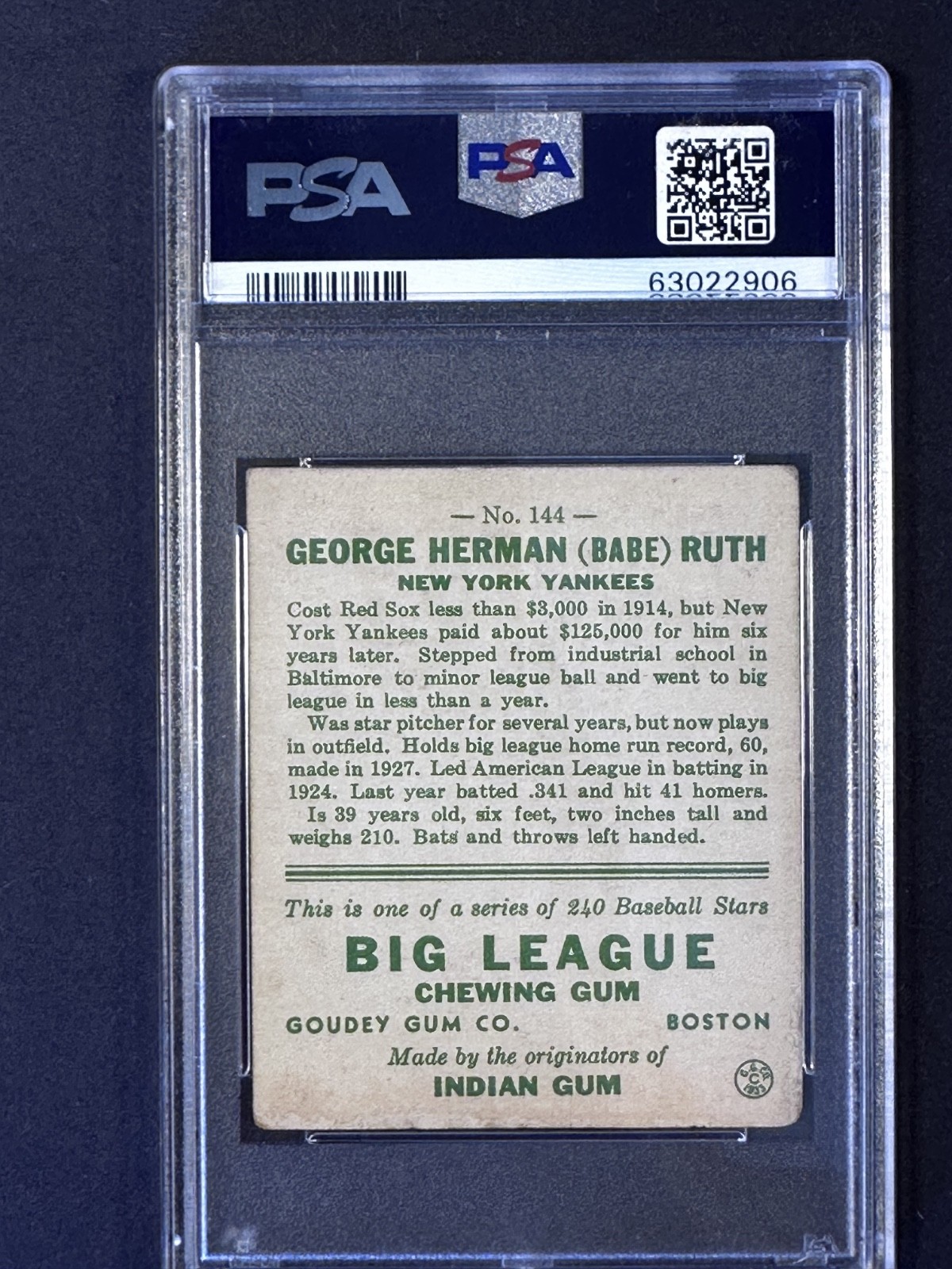 1933 Goudey BABE RUTH #144 New York Yankees HOF ICONIC CARD PSA 2.5 GOOD+ view 11