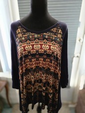 Karen Kane Boho Ls Tunic Vibrant Tribal Print Sz 2x