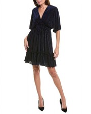 Taylor womens Velvet Burnout Stripe Mini Dress, Size 2, Dark Blue $128 SALE