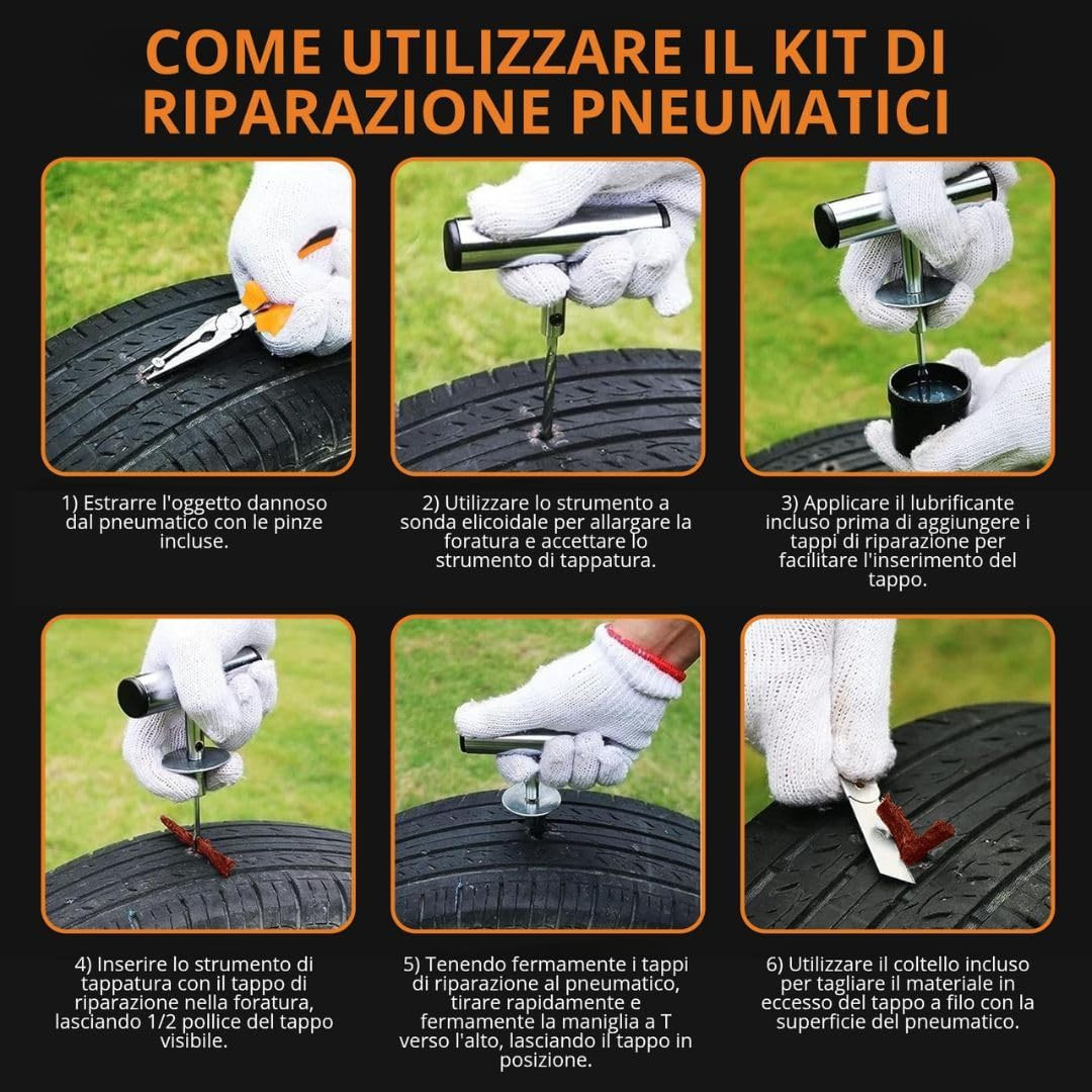 Kit Riparazione Pneumatici Auto - Kit Foratura Moto - Riparazioni in 15 Minuti - - Miniatura 3