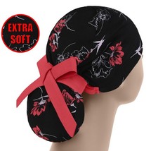 Scrub hats, nurse scrub cap, womens surgical hat, ponytail scrub cap flowers