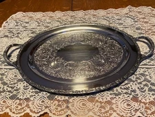 Wm. Rogers & Son Primrose  Silverplate Oval Serving Tray with handles # 1880