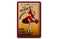 Schild Blech 20X30Cm - Made In Germany - Pinup Vorteil Bier Keine Rotweinflecken