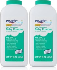 Equate Pure Cornstarch Baby Powder Aloe and Vitamin E 2 Pack - 15 oz