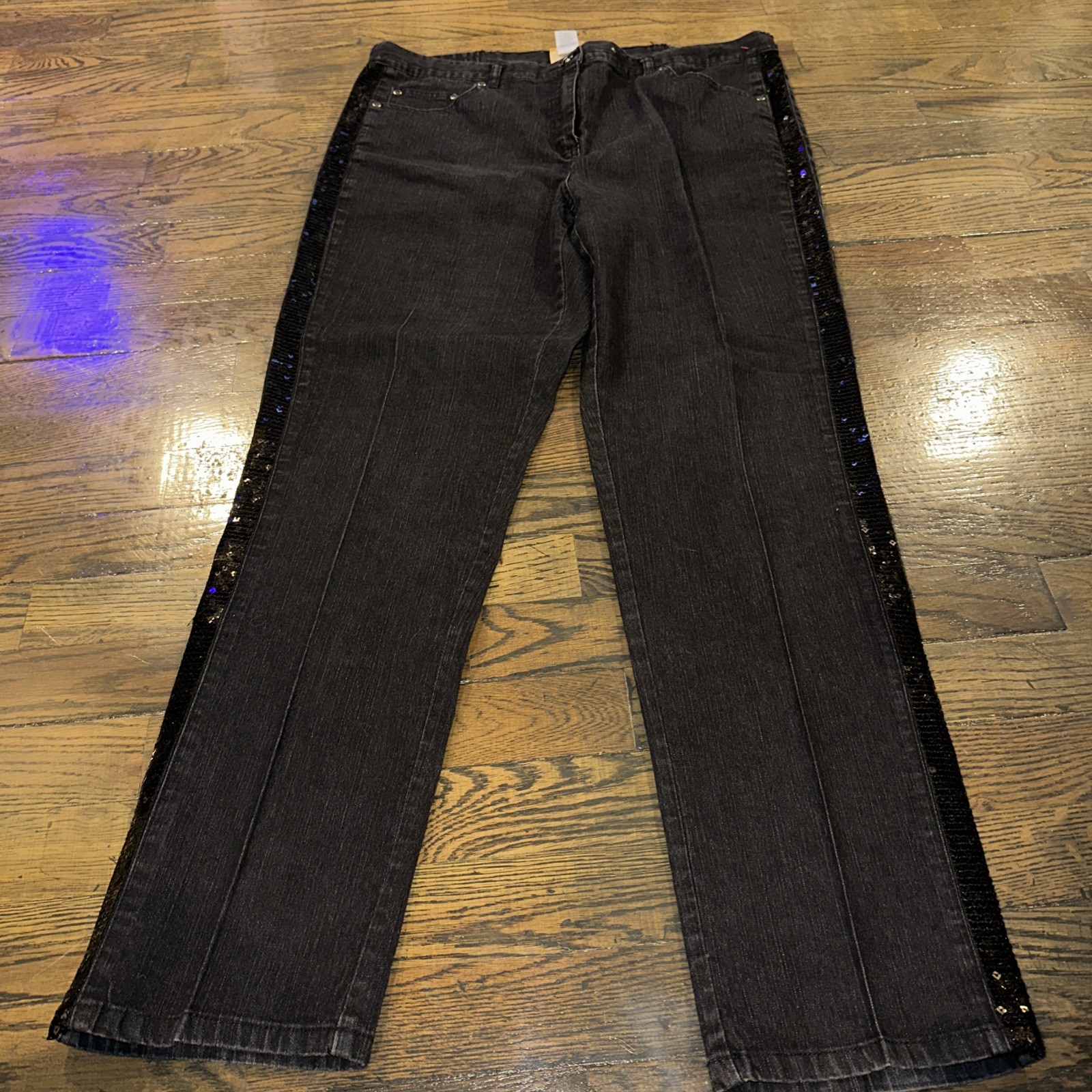 Ruby Rd Black Magic Sequined Stripe Straight Leg … - image 2