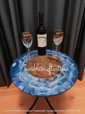 Ocean Wave Round Epoxy Coffee Table Walnut Acacia Wood River Bar Desk Furniture