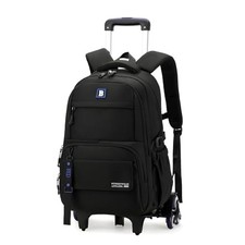 Rolling Backpack for Boys Kids with Wheels Trolley 6 Wheels Black 6 Wheels