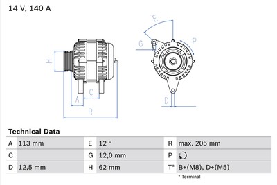 Bosch 0 986 082 620 Alternator for Fiat, Suzuki