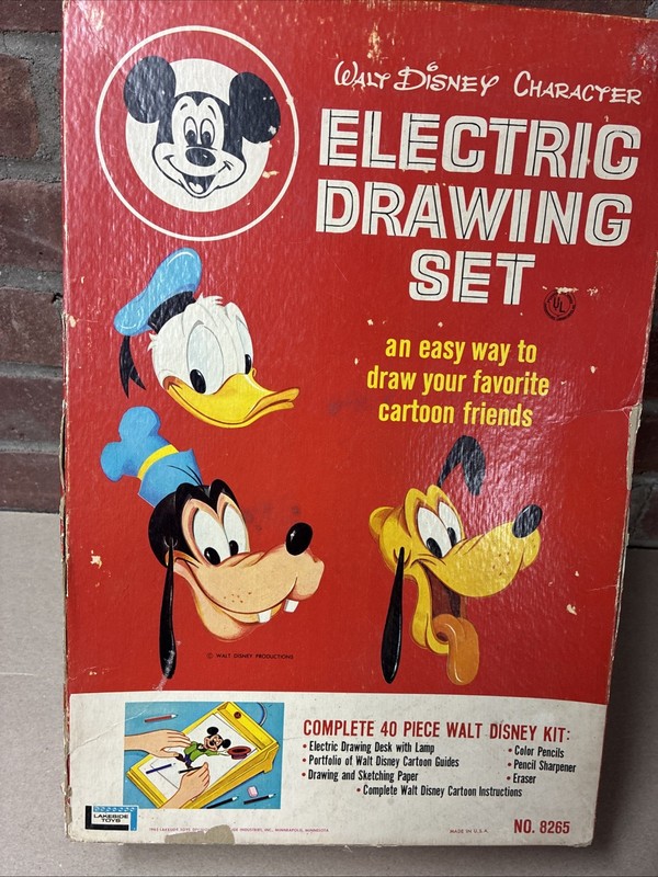 Lakeside Disney Character Electric Drawing Desk & Sheets Mickey Mouse Set 1965