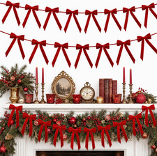 10Ft Red Christmas Velvet Bows Garland Banner Decoration Indoor Home Decor