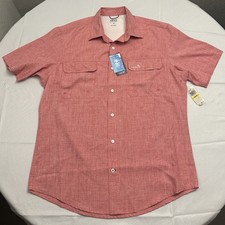 NWT Izod Saltwater Beach Performance Surfside Button Up Rapture Rose Adult Med.