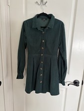 Lulus Emerald Green Corduroy Long Sleeve Mini Dress With Pockets, Medium