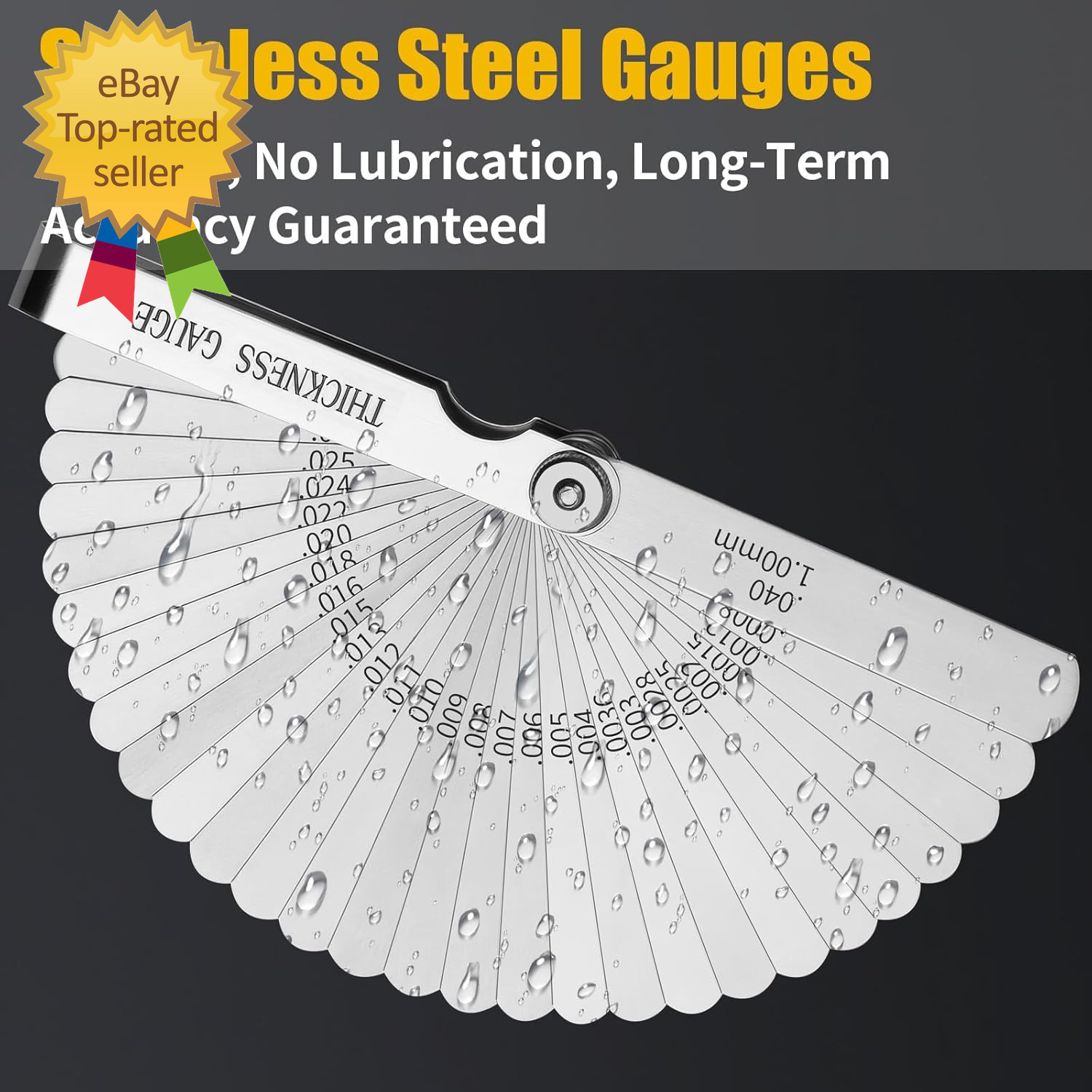 2Pcs Feeler Gauges Set Stainless Steel, 32 Straight & 16 Angled Blades, Dual Mar