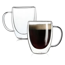 Aurzen 2 Pack Double Walled Glass Coffee Mugs with Handles, Large Insulated L...