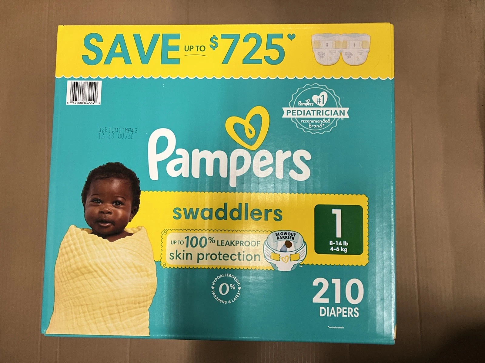 Pampers Swaddlers Disposable Diapers Size 1 , 210 Count