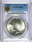 1924 PCGS MS63 Peace Silver Dollar with Gold Shield