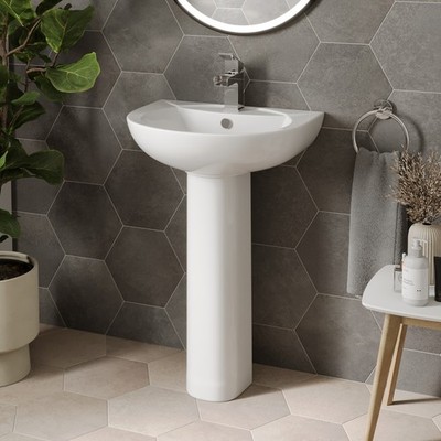 Bathroom Wash Basin Sink Full Pedestal Single Tap Hole Modern