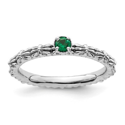 Sterling Silber vorsteckbar Expressions erstellt Smaragd einzelner Stein Ring-Größe 9