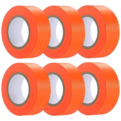 6 Pack Orange Flagging Tape, Non-Adhesive Plastic Ribbon Neon Marking Roll,1Inch