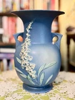 Roseville Pottery Vase Foxglove Blue 50-9 Double Handle Art Deco USA