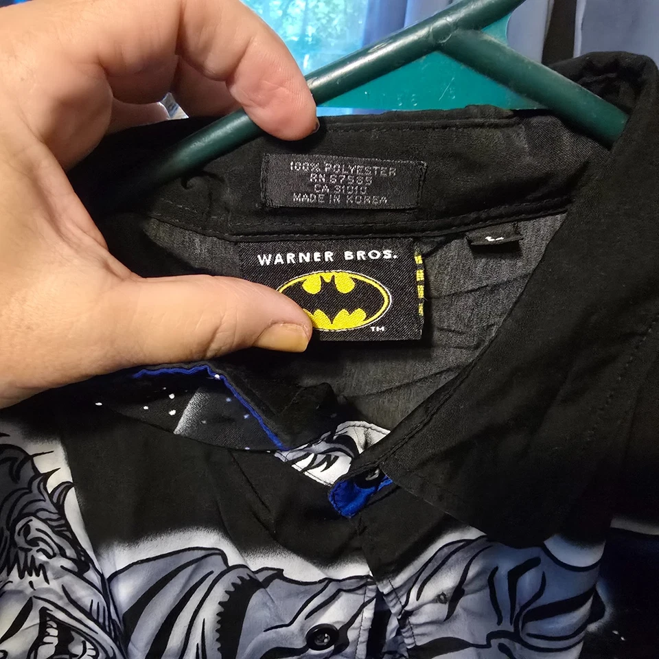 Camisa abotonada vintage DC Comics Warner Bros para hombre L Batman vs. Joker Foto 3 de 4