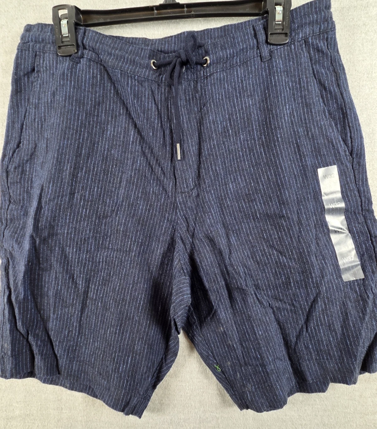 Calvin Klein Shorts Mens 32 Linen Blend Navy Pinstripe Drawstring Preppy NEW