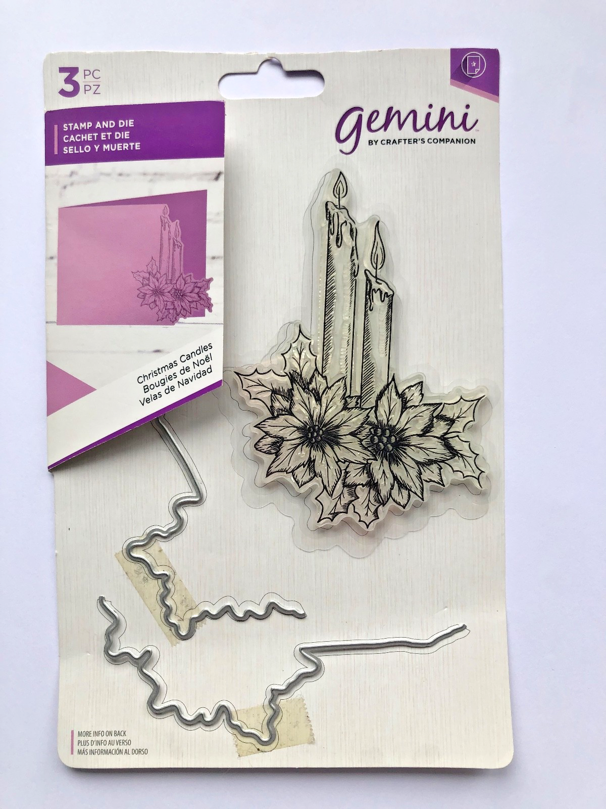 Gemini ***USED*** Candles Poinsettia 3 Pce Stamp & Die Set Christmas Card Making