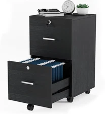 VINGLI 2-Drawer File Cabinet with Lock, Small Rolling Wood Filing Cabinet for Ha
