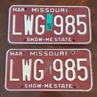 Missouri Automobile License Plate Matched Pair  — photo 1