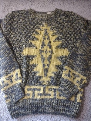 Mens Wayne Scott Hand Knit L Sweater Acrylic Nordic Pattern Chunky 