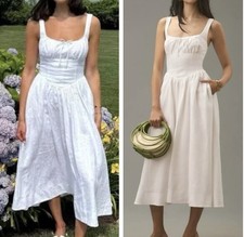 NWOT $278 REFORMATION Balia 100% Linen Midi Dress White USsz2