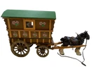 Porcelain Shire Horse Pulling Large Wooden Gypsy Romany Wagon Caravan Vardo