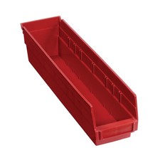 Plastic Shelf Bin Nestable 4-1/8"W x 17-7/8"D x 4"H Red Lot of 12